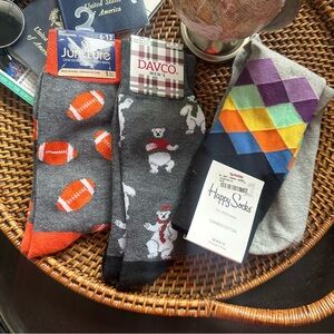 3 New with Tags Pairs of Fun Print Design Mens Dress Socks New